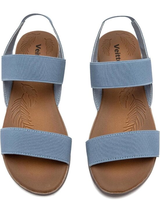 Shoes - Women's Casual Flat Slide Blue Sandals Elastic Strappy Double Bands Open Toe